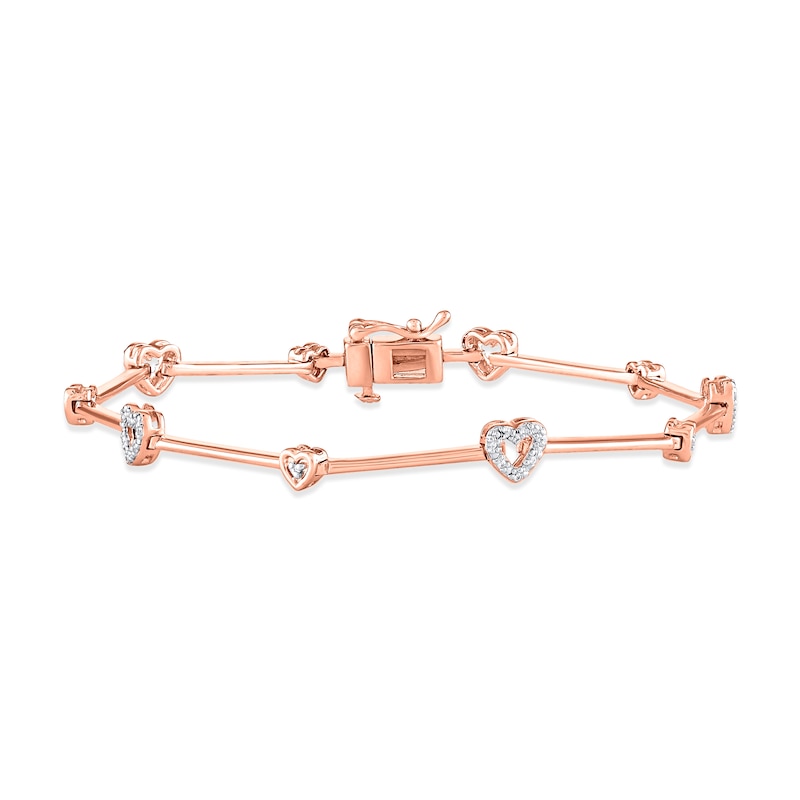Main Image 1 of Diamond Heart Bar Bracelet 1/10 ct tw Round-cut 10K Rose Gold 7&quot;