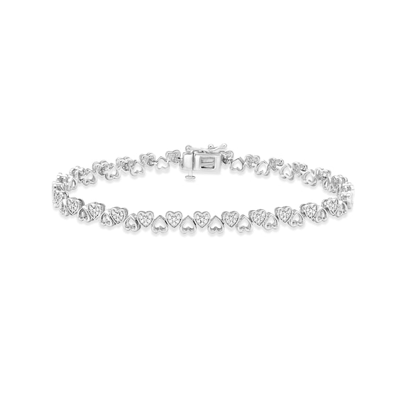 Diamond Alternating Heart Link Bracelet 1/2 ct tw Round-cut Sterling Silver