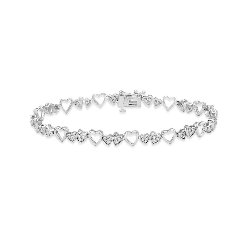 Diamond Heart Link Bracelet 1/2 ct tw Round-cut Sterling Silver 7"