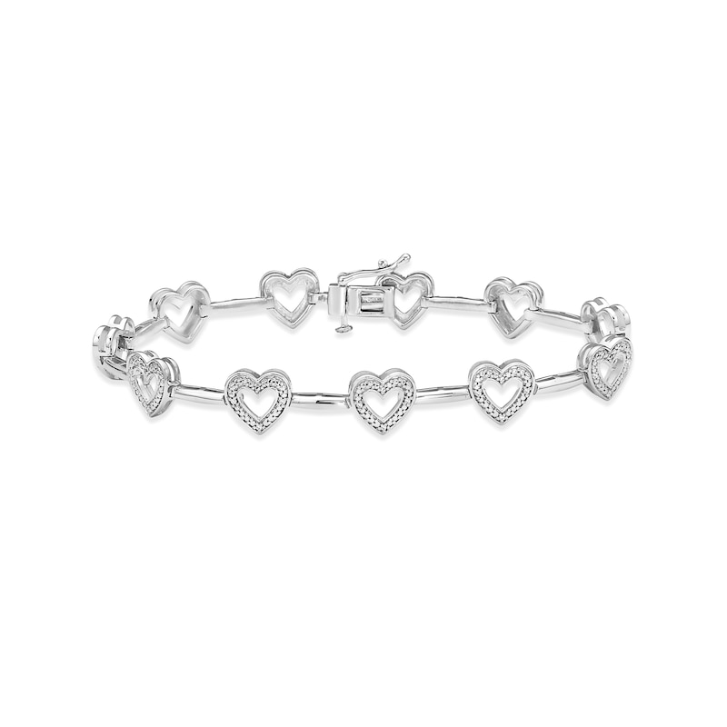Main Image 1 of Diamond Heart Bracelet 1/10 ct tw Round-cut Sterling Silver 7&quot;