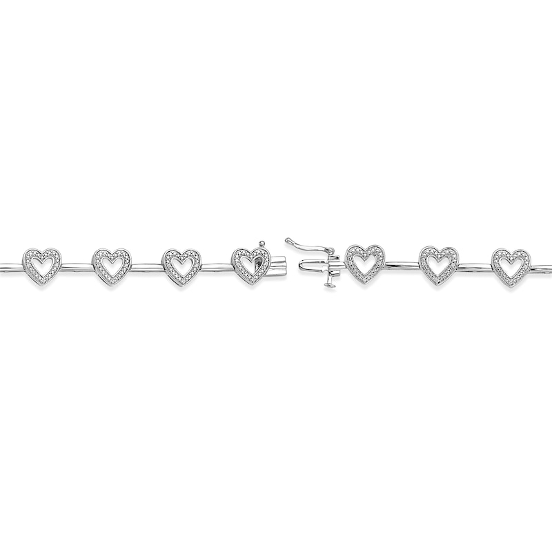 Main Image 3 of Diamond Heart Bracelet 1/10 ct tw Round-cut Sterling Silver 7&quot;