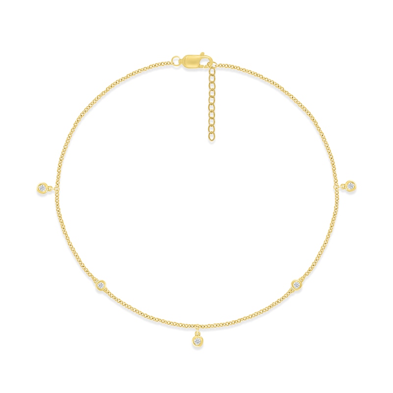 Main Image 1 of Diamond Bezel Anklet 1/10 ct tw Round-cut 10K Yellow Gold 9&quot;
