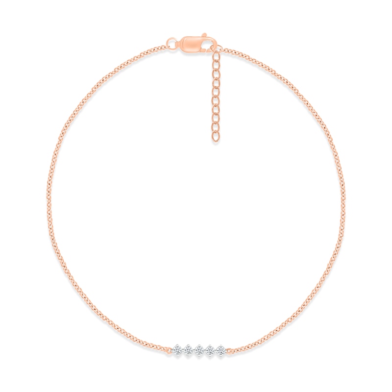 Main Image 1 of Diamond Line Anklet 1/8 ct tw Round-cut 10K Rose Gold 9&quot;