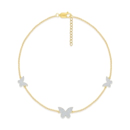 Diamond Butterfly Anklet 1/5 ct tw Round-cut 10K Yellow Gold 9"