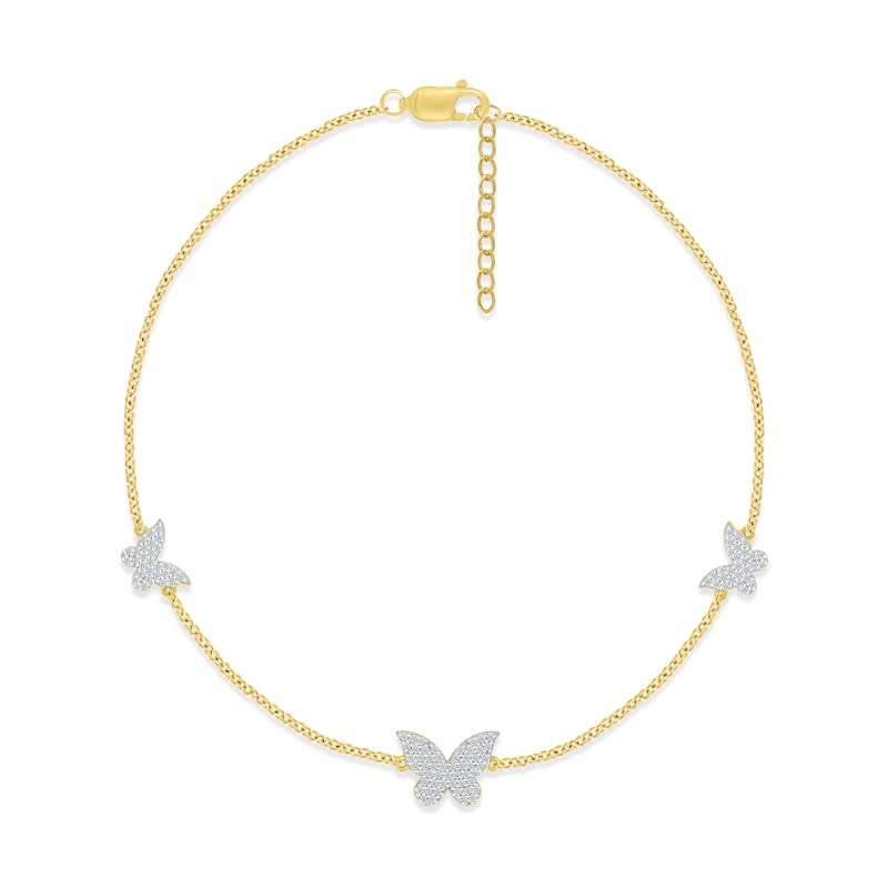 Main Image 1 of Diamond Butterfly Anklet 1/5 ct tw Round-cut 10K Yellow Gold 9&quot;