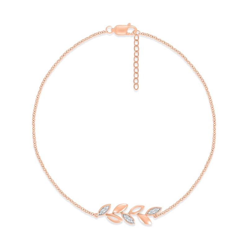 Diamond Leaves Anklet 1/20 ct tw Round-cut 10K Rose Gold 9"