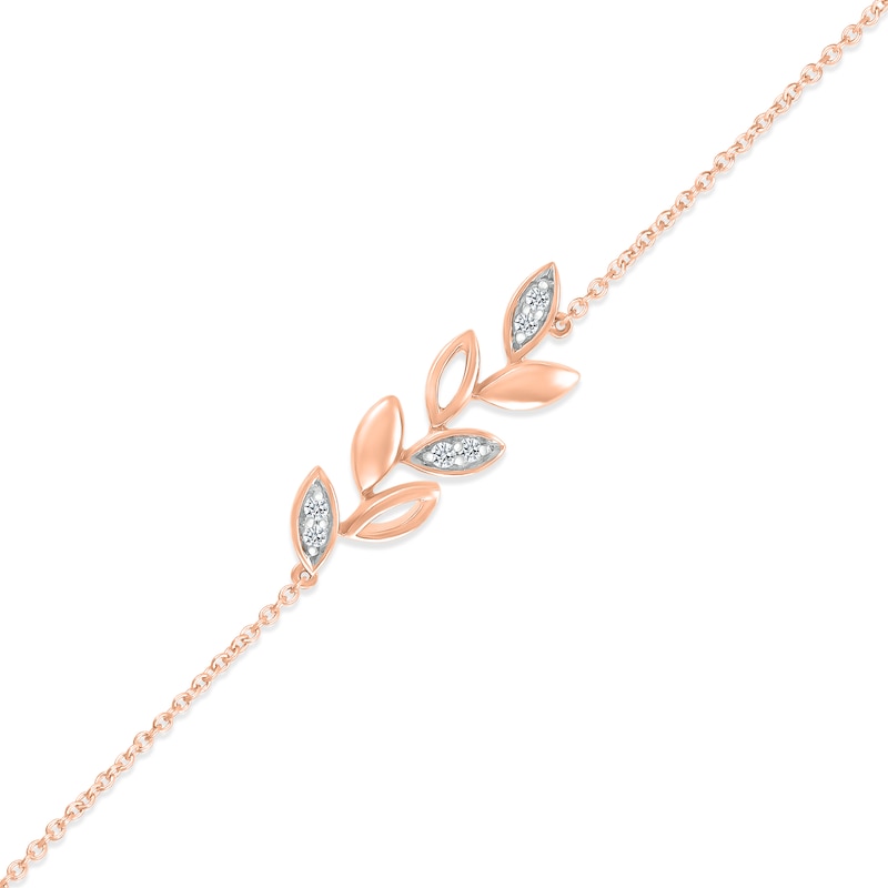 Main Image 2 of Diamond Leaves Anklet 1/20 ct tw Round-cut 10K Rose Gold 9&quot;