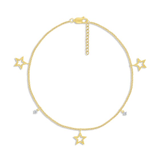 Diamond Star Anklet 1/20 ct tw Round-cut 10K Yellow Gold 9"