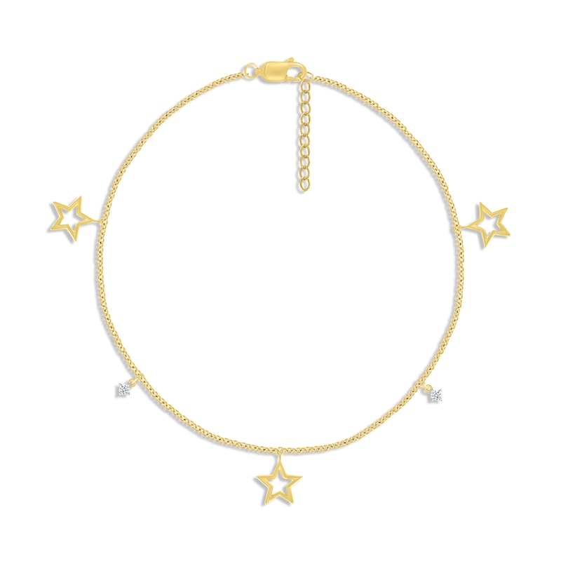 Main Image 1 of Diamond Star Anklet 1/20 ct tw Round-cut 10K Yellow Gold 9&quot;