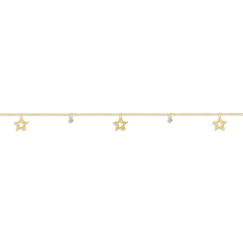 Main Image 2 of Diamond Star Anklet 1/20 ct tw Round-cut 10K Yellow Gold 9&quot;