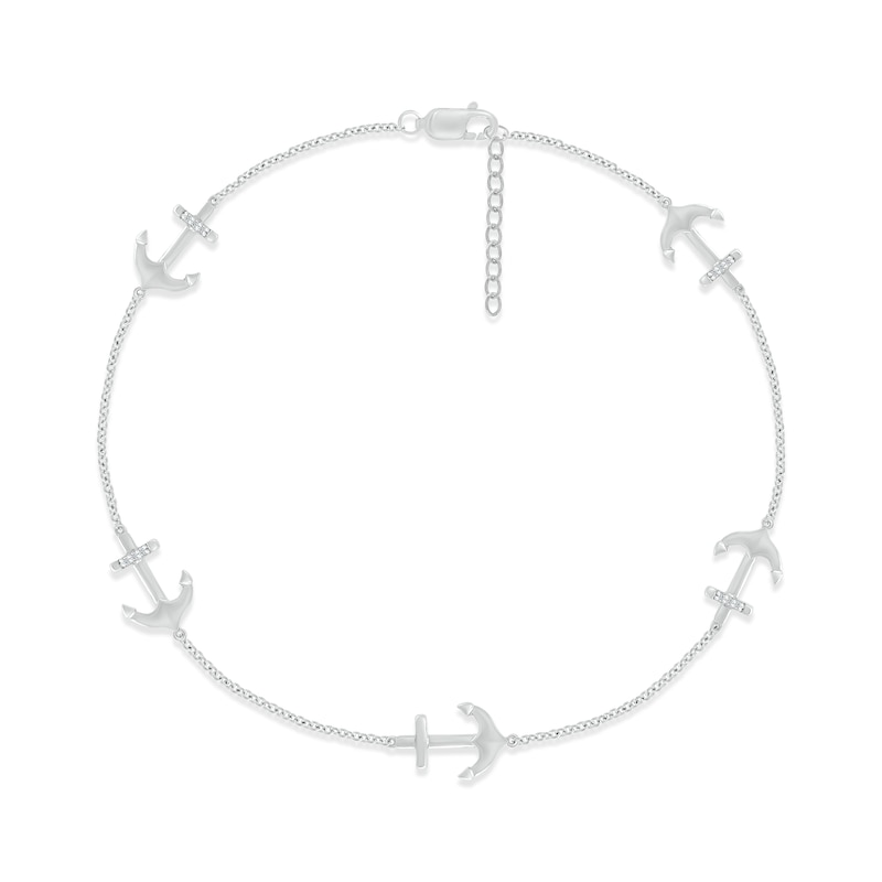 Main Image 1 of Diamond Anchor Anklet 1/20 ct tw Round-cut Sterling Silver 9&quot;