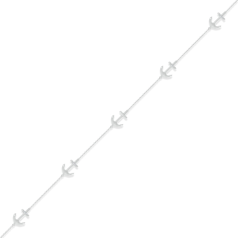 Main Image 2 of Diamond Anchor Anklet 1/20 ct tw Round-cut Sterling Silver 9&quot;