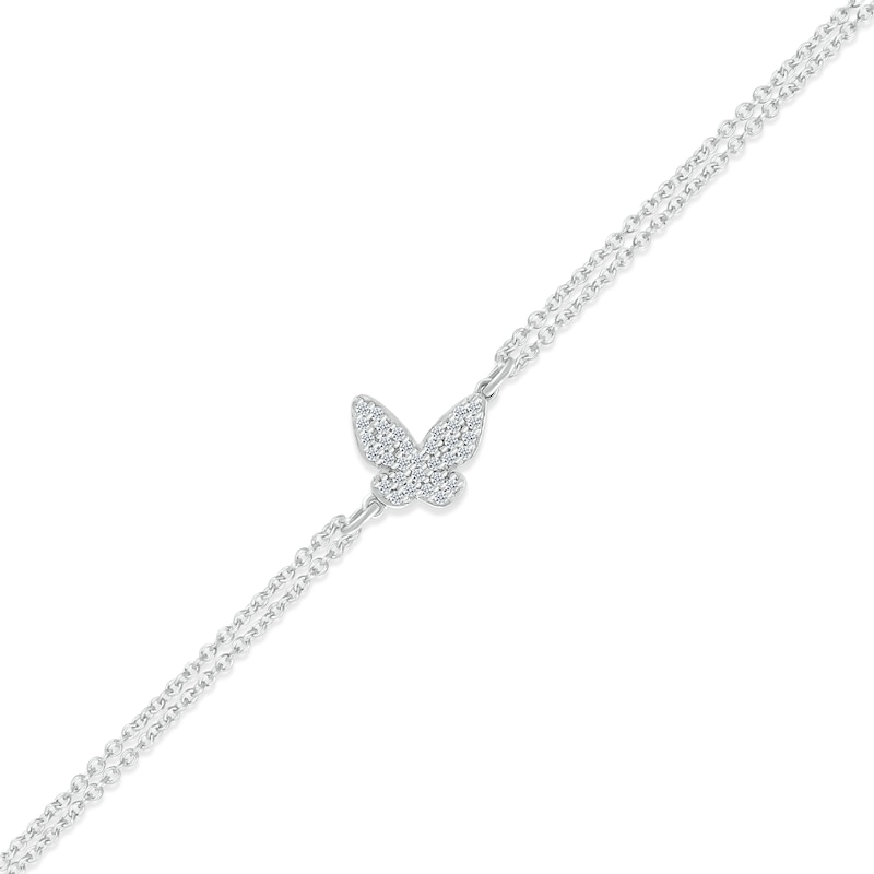 Main Image 2 of Diamond Butterfly Double-Strand Anklet 1/8 ct tw Round-cut Sterling Silver 9&quot;