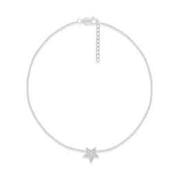 Diamond Star Anklet 1/20 ct tw Round-cut Sterling Silver 9"