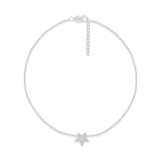 Diamond Star Anklet 1/20 ct tw Round-cut Sterling Silver 9"