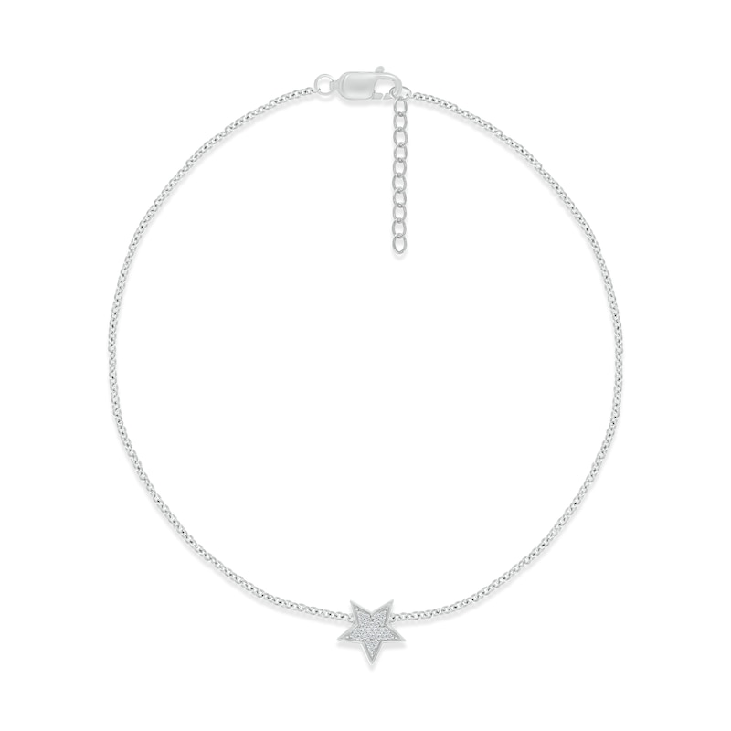 Main Image 1 of Diamond Star Anklet 1/20 ct tw Round-cut Sterling Silver 9&quot;