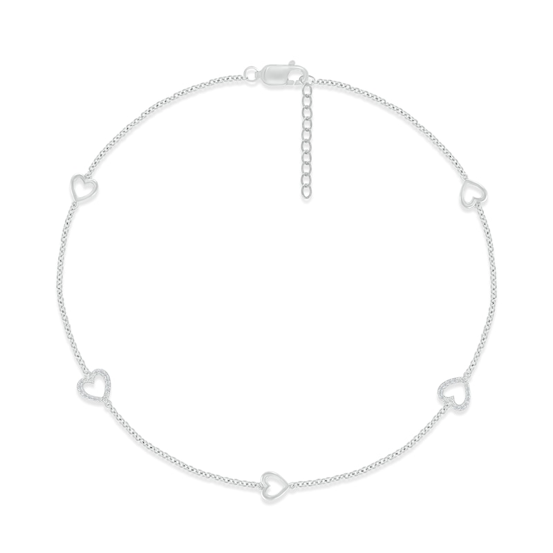Main Image 1 of Diamond Heart Anklet 1/20 ct tw Round-cut Sterling Silver 9&quot;