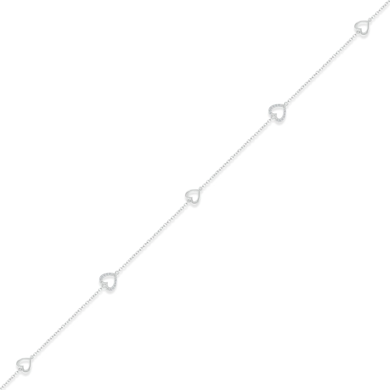 Main Image 2 of Diamond Heart Anklet 1/20 ct tw Round-cut Sterling Silver 9&quot;