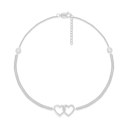 Diamond Interlocking Heart Anklet 1/20 ct tw Round-cut Sterling Silver 9"