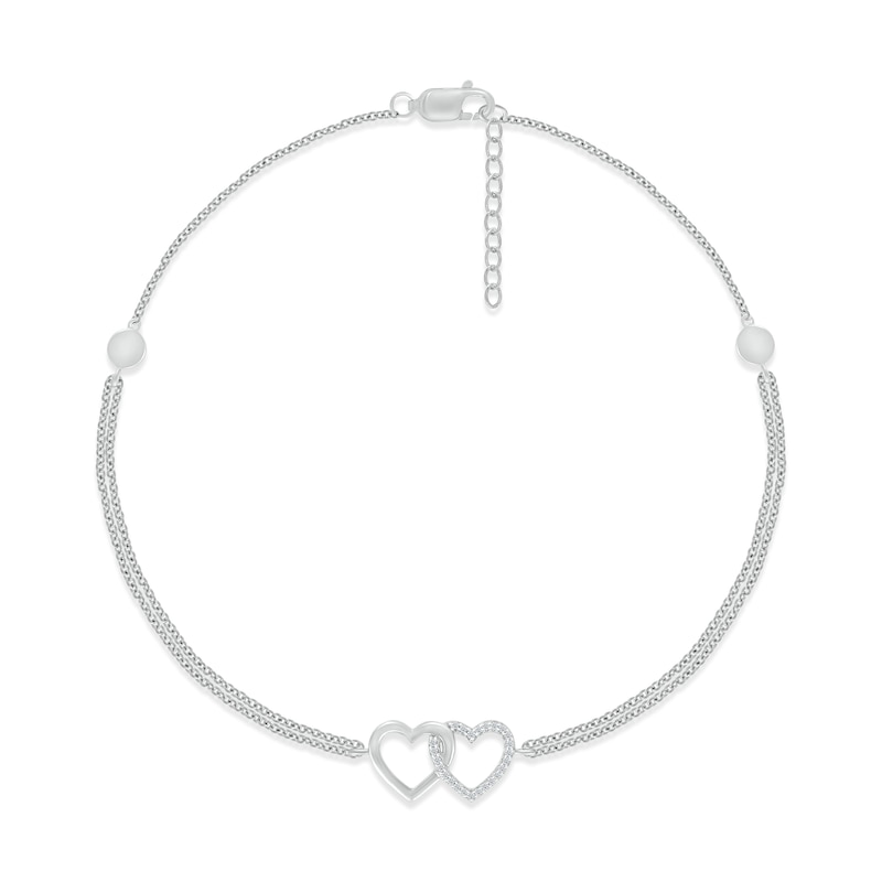 Diamond Interlocking Heart Anklet 1/20 ct tw Round-cut Sterling Silver 9"