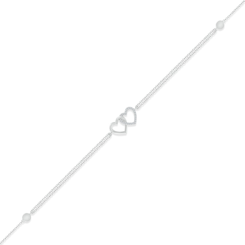 Diamond Interlocking Heart Anklet 1/20 ct tw Round-cut Sterling Silver 9"