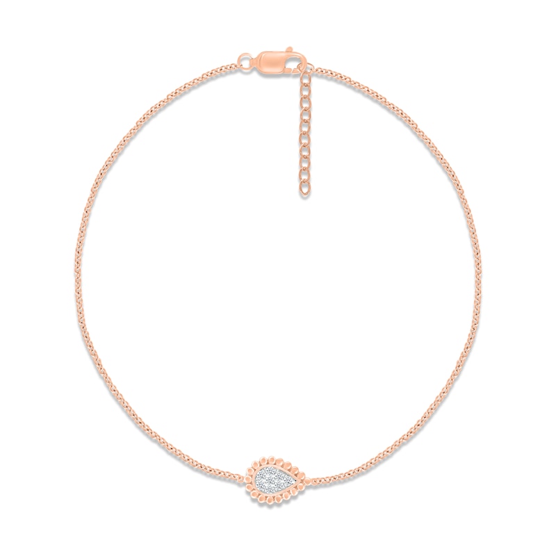 Multi-Diamond Pear Anklet 1/15 ct tw Round-cut 10K Rose Gold 9"