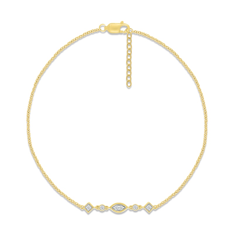 Main Image 1 of Diamond Shapes Anklet 1/15 ct tw Round-cut 10K Yellow Gold 9&quot;