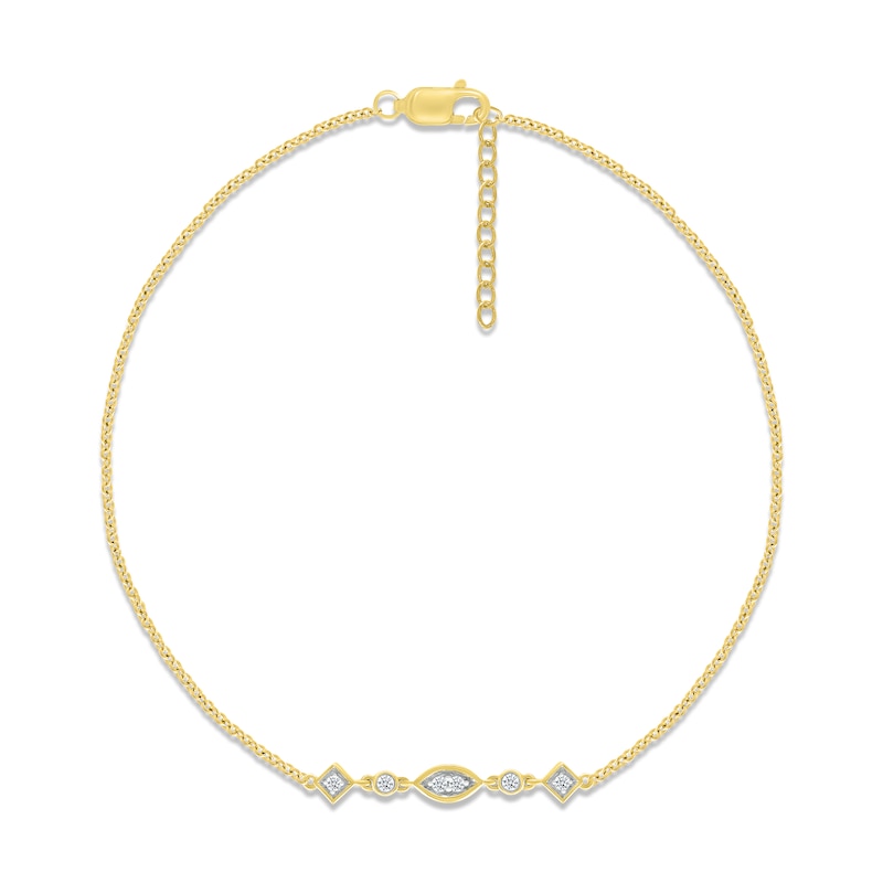 Diamond Shapes Anklet 1/15 ct tw Round-cut 10K Yellow Gold 9"