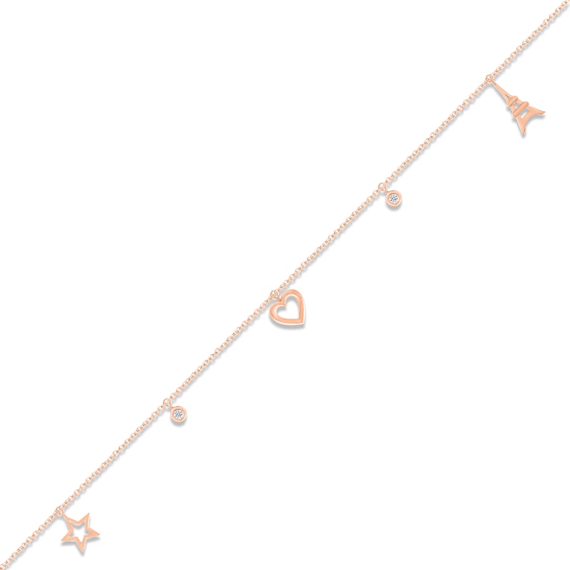 Main Image 2 of Diamond Heart, Star & Eiffel Tower Dangle Anklet 10K Rose Gold 9&quot;