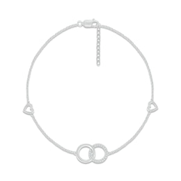 Diamond Interlocking Circle & Heart Anklet 1/15 ct tw Round-cut Sterling Silver 9"