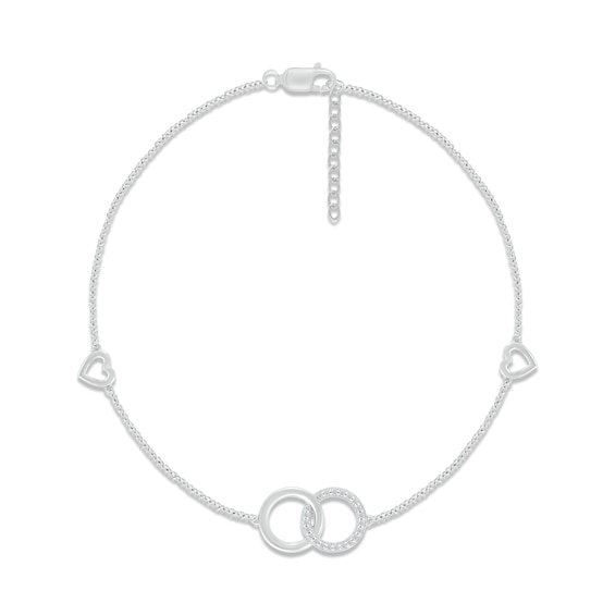 Diamond Interlocking Circle & Heart Anklet 1/15 ct tw Round-cut Sterling Silver 9"
