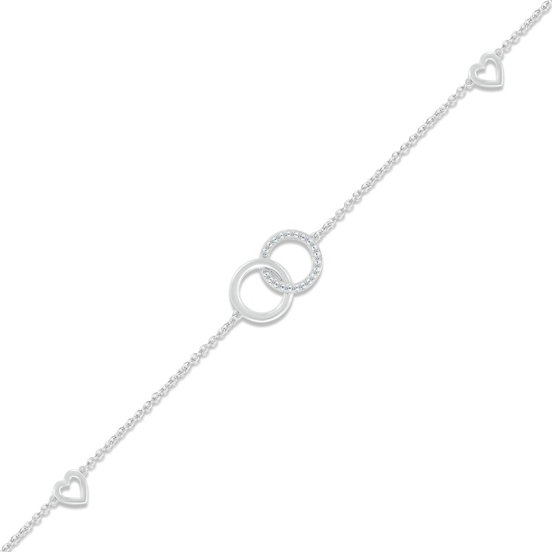 Main Image 2 of Diamond Interlocking Circle & Heart Anklet 1/15 ct tw Round-cut Sterling Silver 9&quot;