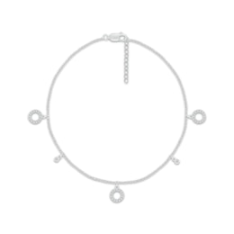Diamond Circle Dangle Anklet 1/5 ct tw Round-cut Sterling Silver 9"