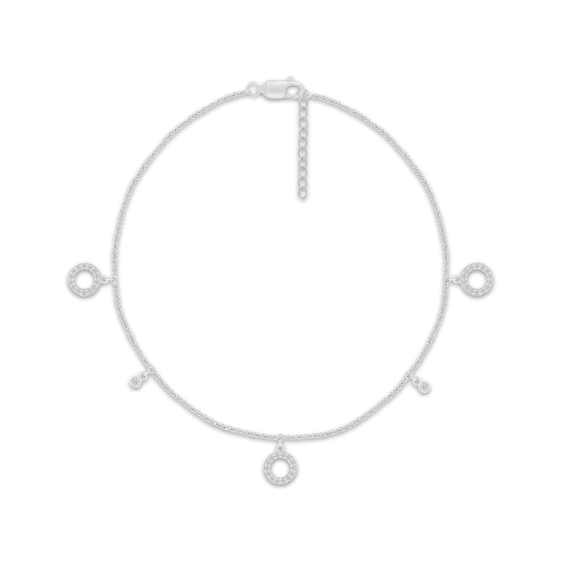 Main Image 1 of Diamond Circle Dangle Anklet 1/5 ct tw Round-cut Sterling Silver 9&quot;