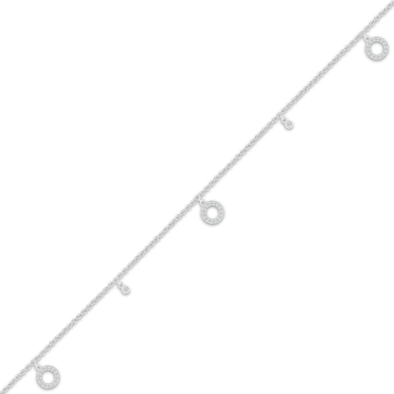Main Image 2 of Diamond Circle Dangle Anklet 1/5 ct tw Round-cut Sterling Silver 9&quot;
