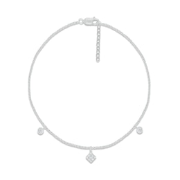 Diamond Square Dangle Anklet 1/10 ct tw Round-cut Sterling Silver 9"