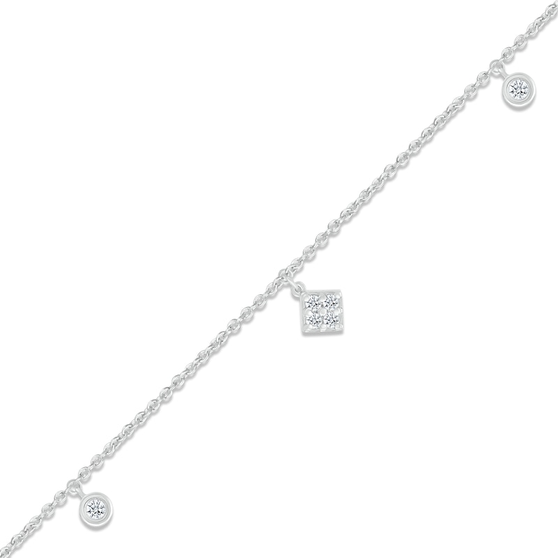 Diamond Square Dangle Anklet 1/10 ct tw Round-cut Sterling Silver 9"