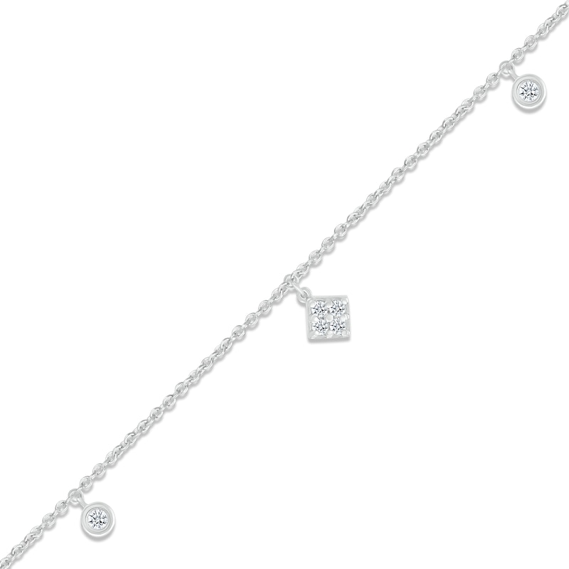 Main Image 2 of Diamond Square Dangle Anklet 1/10 ct tw Round-cut Sterling Silver 9&quot;