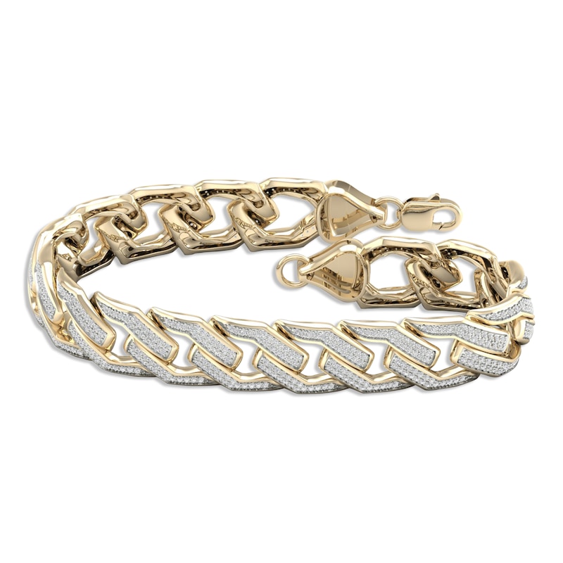 Main Image 1 of Men's Diamond Angled Curb Bracelet 10K Yellow Gold 8.5&quot;