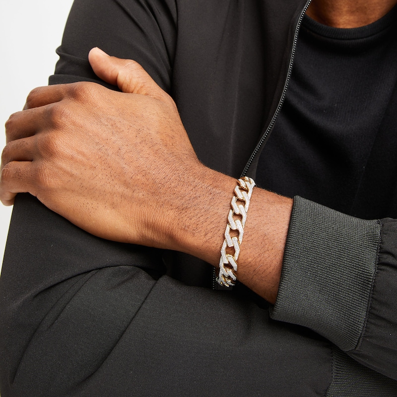 Main Image 3 of Men's Diamond Angled Curb Bracelet 10K Yellow Gold 8.5&quot;