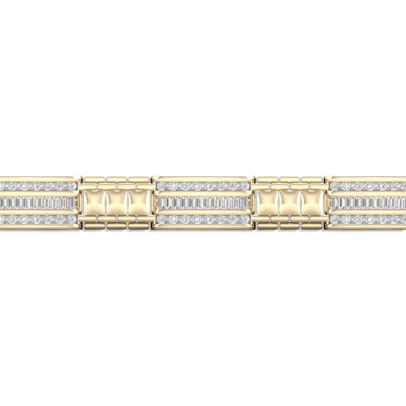 Main Image 2 of Men's Link Bracelet 3 ct tw Baguette & Round-cut 10K Yellow Gold 8.5&quot;