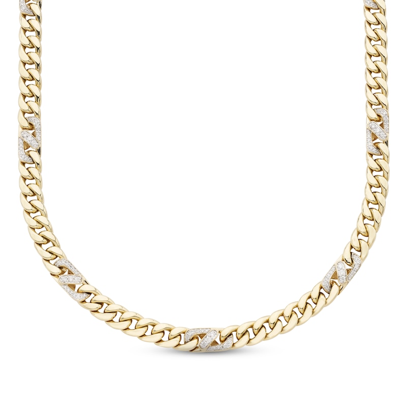 Men's Diamond Cuban Chain Necklace 2 ct tw Round-cut 10K Yellow Gold 22"