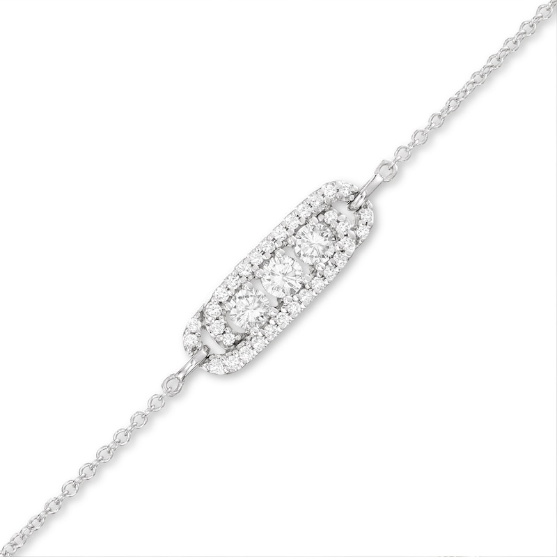Main Image 1 of Diamond Three-Stone Bracelet 1/2 ct tw Round-cut 10K White Gold 7&quot;