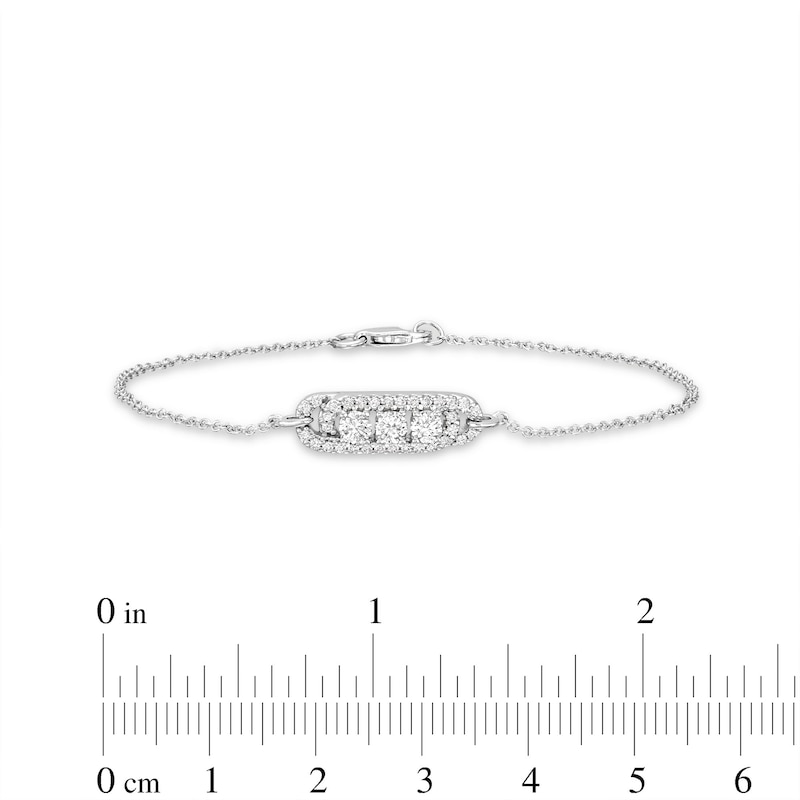 Main Image 3 of Diamond Three-Stone Bracelet 1/2 ct tw Round-cut 10K White Gold 7&quot;