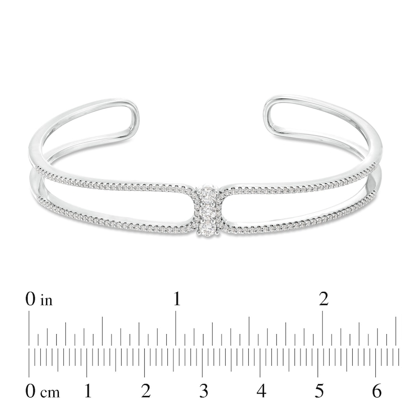 Diamond Three-Stone Cuff Bangle Bracelet 1 ct tw Round-cut 10K White Gold