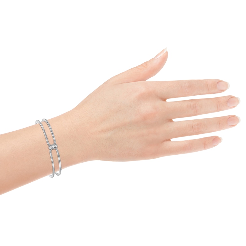 Main Image 4 of Diamond Three-Stone Cuff Bangle Bracelet 1 ct tw Round-cut 10K White Gold