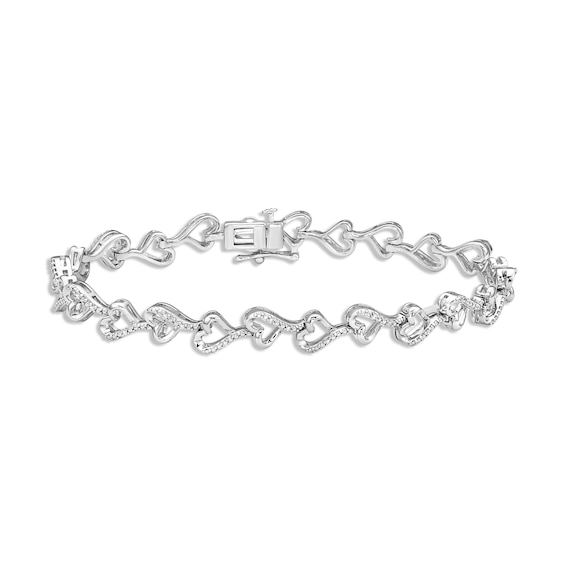 Diamond Heart Link Bracelet 1/10 ct tw Round-cut Sterling Silver 7
