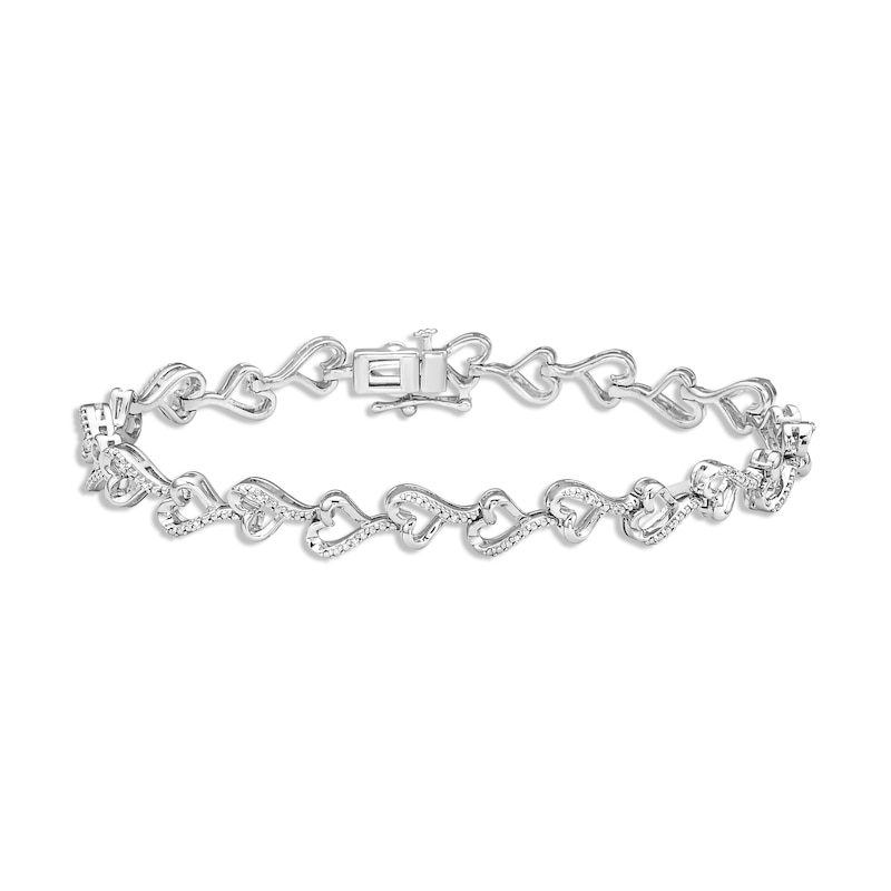 Diamond Heart Link Bracelet 1/10 ct tw Round-cut Sterling Silver 7"