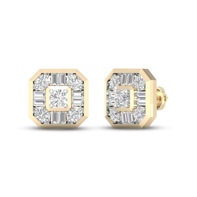 Men's Lab-Created Diamonds by KAY Earrings 1-1/2 ct tw Round & Baguette-cut 14K Yellow Gold