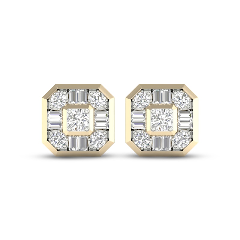 Main Image 2 of Men's KAY Lab-Grown Diamonds Earrings 1-1/2 ct tw Round & Baguette-cut 14K Yellow Gold